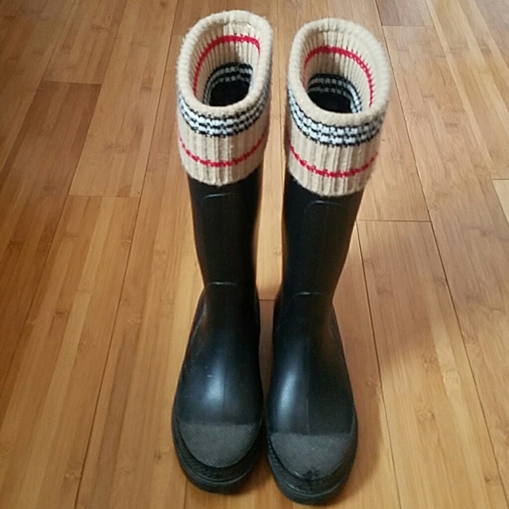 Authentic BURBERRY Knit Cuff Rain Boots